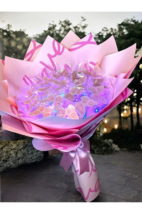 Led Işıklı Pembe Kelebek Buketi